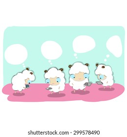 vector illustration of cute social-sheep cartoon  drawing style