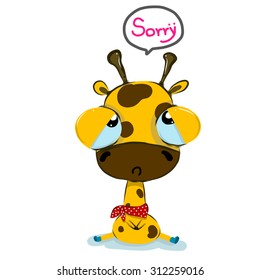 vector illustration of cute sorry-giraffe   cartoon  drawing style