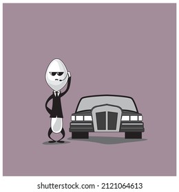 
vector illustration of cute spoon character cartoon style bodyguard on purple background and limousine car is perfect for mascot