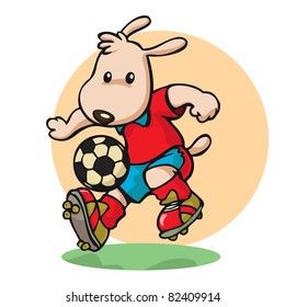 Vector illustration, cute sportive puppy participate on a soccer game, card concept.