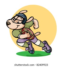 Vector illustration, cute sportive puppy participate in a american football game, card concept.
