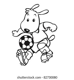 Vector illustration, cute sportive puppy participate on a soccer game, card concept.