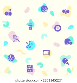 Vector illustration of a cute sports. Collection of ball, tennis, hockey, baseball, golf, soccer, leisure activity, badminton and other elements. Isolated on beige.