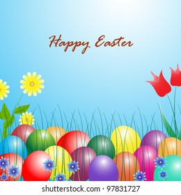 Vector illustration of cute spring flower and Easter eggs