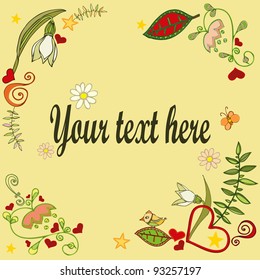 Vector illustration, cute spring frame, card concept.