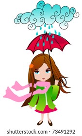 Vector illustration of cute spring girl with umbrella
