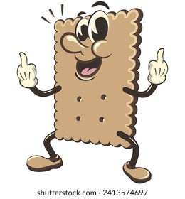vector illustration of cute square biscuit character mascot raising two middle fingers, work of handmade