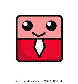 Vector illustration of a cute square character wearing a red shirt and white tie