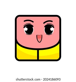 Vector illustration of a cute square character wearing a yellow shirt