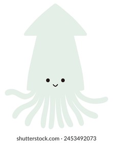 Vector illustration of cute squid. Icon, sea, aquarium