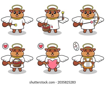 Vector illustration of cute Squirrel with Angel costume. Squirrel character vector design.