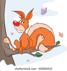 Vector Illustration of a Cute Squirrel and Butterflies