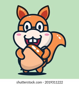 vector illustration of cute squirrel carrying nuts