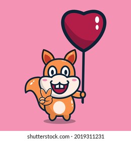 vector illustration of cute squirrel carrying a heart-shaped balloon

