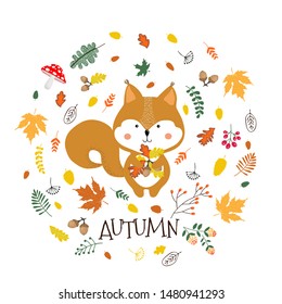 Vector Autumn Card Cute Fox Bright Stock Vector (Royalty Free ...