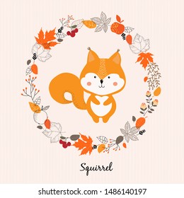 Vector illustration of cute squirrel cartoon style . Nature autumn concept. Baby picture.