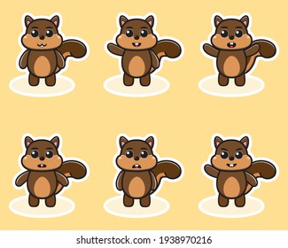 Vector illustration of cute Squirrel cartoon. Cute Squirrel expression character design bundle. Good for icon, logo, label, sticker, clipart.