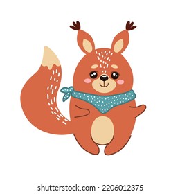 Vector illustration with a cute squirrel in a cartoon-style scarf on a white background