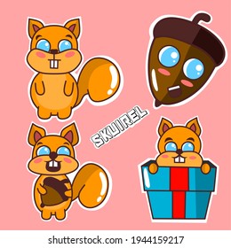vector illustration of cute squirrel in japanese kawaii style. kawaii squirrel set bundle