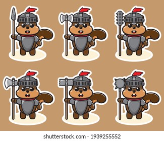 Vektorgrafik von süßem EichhörnchenRitter mit Big-Waffe-Cartoon. Cute Eichhörnchen Expression Charakter Design-Paket. Gut für Ikone, Logo, Label, Aufkleber, Clipkunst.