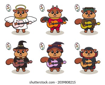 Vector illustration of cute Squirrel play Guitar. Squirrel character vector design. Good for label, sticker, clipart.