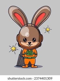 Vector illustration of cute standing bunny astronaut. Science Icon Concept. Isolated Premium Vector. Flat Cartoon Style
