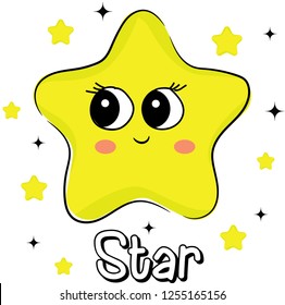 Vector Illustration of Cute star has big eyes illustration. emoji, cartoon character, sketch vector.