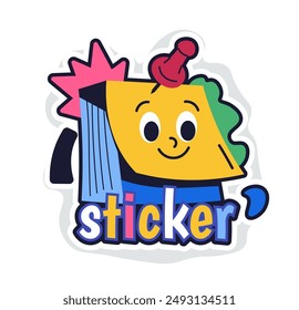 Vector illustration of a cute sticker with a thumbtack in a cartoon style, isolated on a white background. Great for educational materials and organizational products.