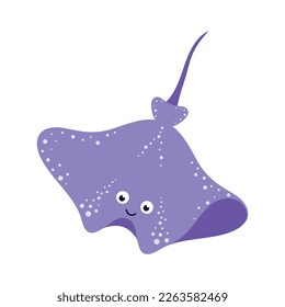 vector illustration with cute stingray isolated on white, sea underwater life, cartoon ocean sea animals