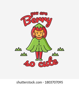 Vector Illustration of Cute Strawberry characters with teks you are berry so cute berry. minimal style illustration. Fresh fruit to Raw Material and Mascot product 