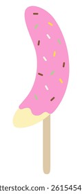 Vector illustration of a cute strawberry flavored chocolate banana. Material, summer festival, food stall, fruit