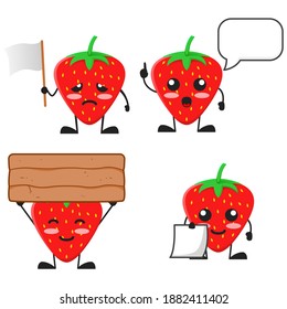 vector illustration of cute strawberry fruit blank sign word theme bundle set. cute strawberry fruit Concept White Isolated. Flat Cartoon Style Suitable for Landing Page, Banner, flyer, Sticker.