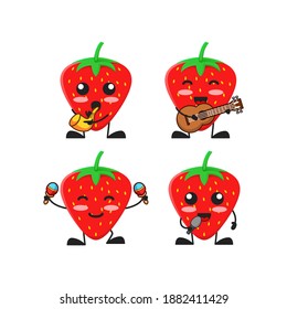 ilustración vectorial de un juego de manojos de música con frutas de fresa. linda fruta de fresa Concepto Blanco aislado. Estilo de caricatura plana Adecuado para Landing Page, Banner, volante, Pegatina.