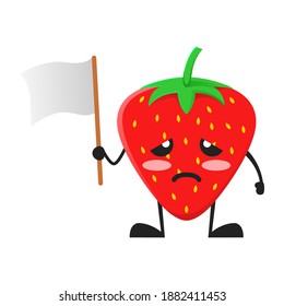 vector illustration of cute strawberry fruit with blank flag. cute strawberry fruit Concept White Isolated. Flat Cartoon Style Suitable for Landing Page, Banner, Flyer, Sticker.