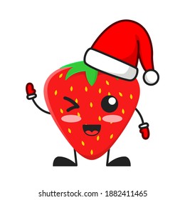 ilustración vectorial de las navidades o personajes lindos de frutales de fresa, saluden. linda fruta de fresa Concepto Blanco aislado. Estilo de caricatura plana Adecuado para Aterrizar Página, Cartel, Volante, Pegatina.