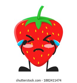 vector illustration of cute strawberry fruit expression or character cry. cute strawberry fruit Concept White Isolated. Flat Cartoon Style Suitable for Landing Page, Banner, Flyer, Sticker.