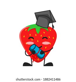 vector illustration of cute strawberry fruit education or character fresh graduate. cute strawberry fruit Concept White Isolated. Flat Cartoon Style Suitable for Landing Page, Banner, Flyer, Sticker.