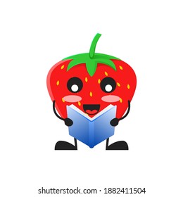 vector illustration of cute strawberry fruit education or character holding book. cute strawberry fruit Concept White Isolated. Flat Cartoon Style Suitable for Landing Page, Banner, Flyer, Sticker.