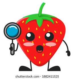 ilustración vectorial del fruto de fresa tierno o del personaje que contiene lupa. linda fruta de fresa Concepto Blanco aislado. Estilo de caricatura plana Adecuado para Aterrizar Página, Cartel, Volante, Pegatina.