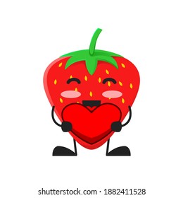 vector illustration of cute strawberry fruit valentine or character holding love sign. cute strawberry fruit Concept White Isolated. Flat Cartoon Style Suitable for Landing Page, Banner, Sticker.