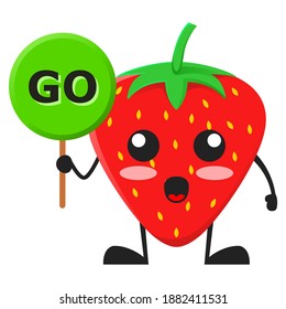 vector illustration of cute strawberry fruit choice or character sign go. cute strawberry fruit Concept White Isolated. Flat Cartoon Style Suitable for Landing Page, Banner, Flyer, Sticker.