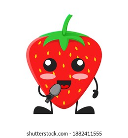 vector illustration of cute strawberry fruit music or character singing. cute strawberry fruit Concept White Isolated. Flat Cartoon Style Suitable for Landing Page, Banner, Flyer, Sticker.