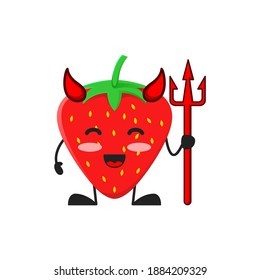 vector illustration of cute strawberry fruit halloween or character devil. cute strawberry fruit Concept White Isolated. Flat Cartoon Style Suitable for Landing Page, Banner, Flyer, Sticker.