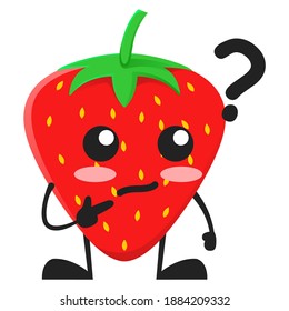 vector illustration of cute strawberry fruit or character question confused. cute strawberry fruit Concept White Isolated. Flat Cartoon Style Suitable for Landing Page, Banner, Flyer, Sticker.