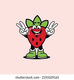 vector illustration of cute strawberry fruit cartoon character with unique facial expression is perfect for business advertising and business content