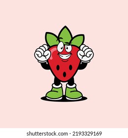 vector illustration of cute strawberry fruit cartoon character with unique facial expression is perfect for business advertising and business content
