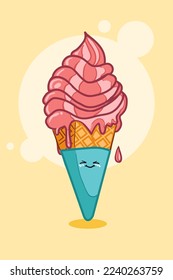 vector illustration of cute strawberry ice cream