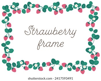 Vector illustration of cute strawberry rectangular frame. Spring, fruit