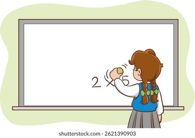 vector illustration of cute student erasing the blackboard in the classroom