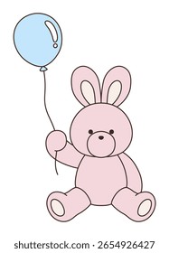 Vector illustration of a cute stuffed rabbit. Bunny, icon, balloon